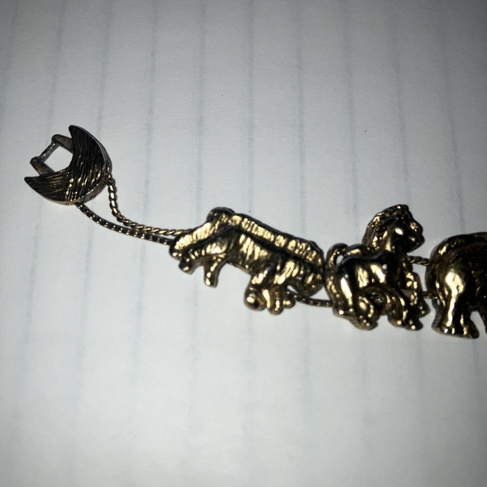 Vintage Gold-Toned Metal  Linked Tova Noah's Ark Bracelet Charm Animals 8 inch - Picture 6 of 7
